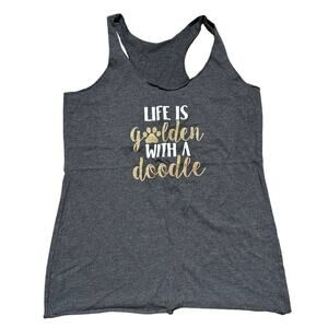 Life is Golden with a Doodle Gray Goldendoodle Glitter Tank Top Size Medium